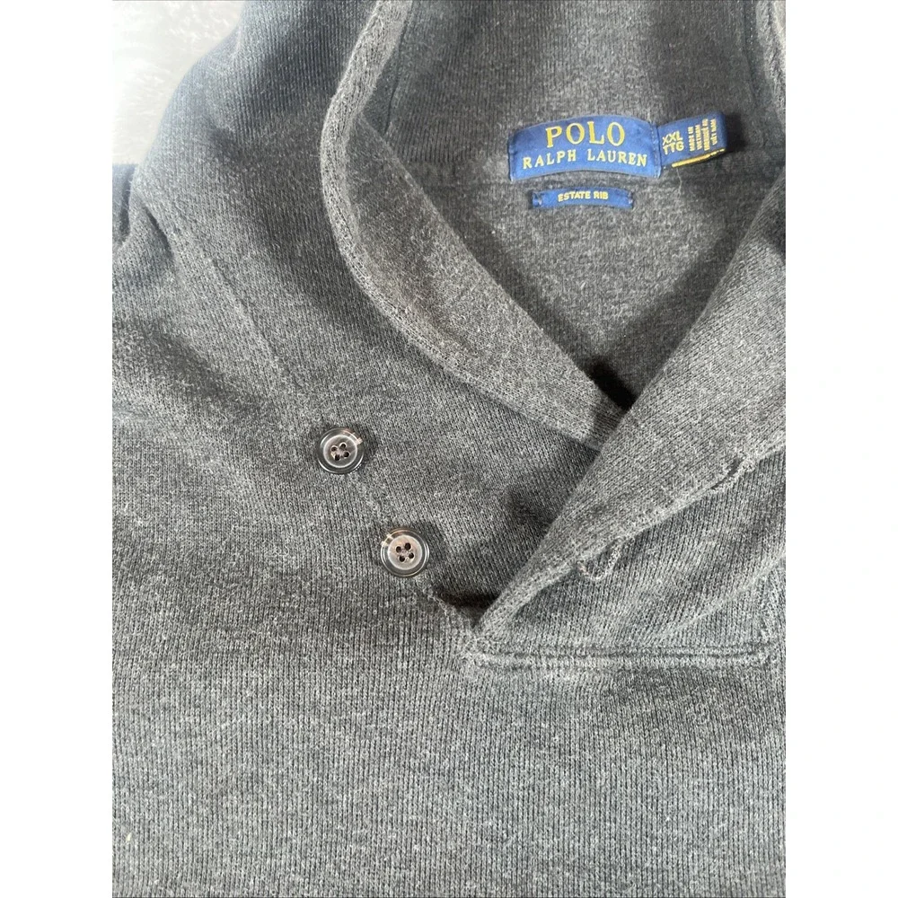 Polo Ralph Lauren Sweater Mens 2XL TTG Gray Shawl‎ Estate Rib Pullover Oversized
